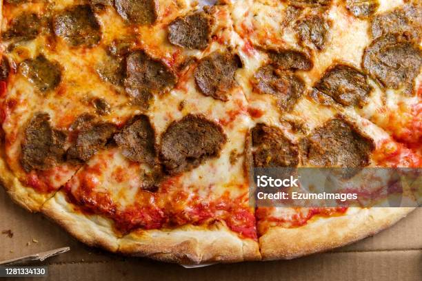 New York Meatball Slice Pizza Stock Photo - Download Image Now - Pizza, Meatball, Oily