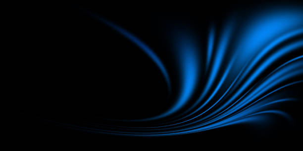 sea wave abstract navy blue black neon pattern moon light silk wavy dark texture night beach party background - satin blue dark textile imagens e fotografias de stock