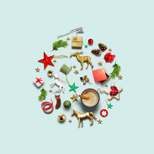 istock Christmas bauble made of decoration elements. Flat lay.