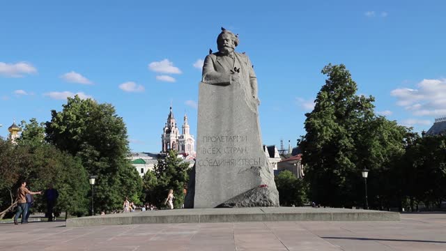 Monument to Karl Marx in Moscow, summer day.