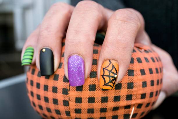 spider web nail art design - color image halloween people elegance zdjęcia i obrazy z banku zdjęć