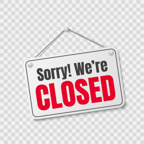 istock We are closed store label. Sorry we re closed hanging mall signboard 1281355937