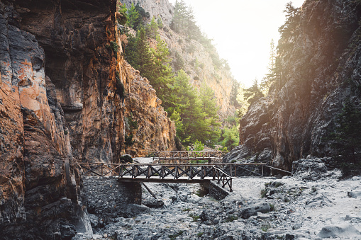 Bridge over a stream in Samaria Gorge, Crete.