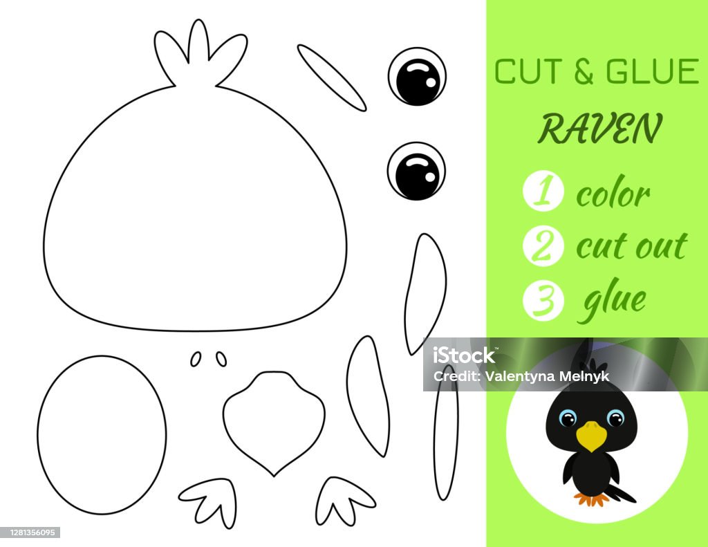Coloring Book Cut And Glue Baby Raven Educational Paper Game For Preschool  Children Cut And Paste Worksheet Color Cut Parts And Glue On Papercartoon  Character Vector Stock Illustration Stock Illustration - Download