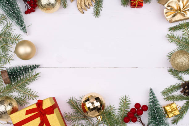 istock Frame of Christmas decorations on a white background.Flatly, CopySpace 1281356733