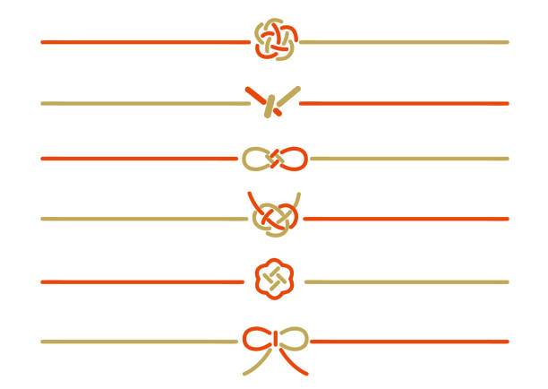 это иллюстрация материальный набор украшения строки, используемые во время празднования и не-празднования в японии. векторное изображение - tied knot illustrations stock illustrations