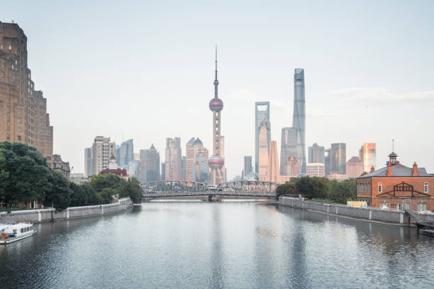 istock Shanghai skyline and Waibaidu bridge, China 1281361500