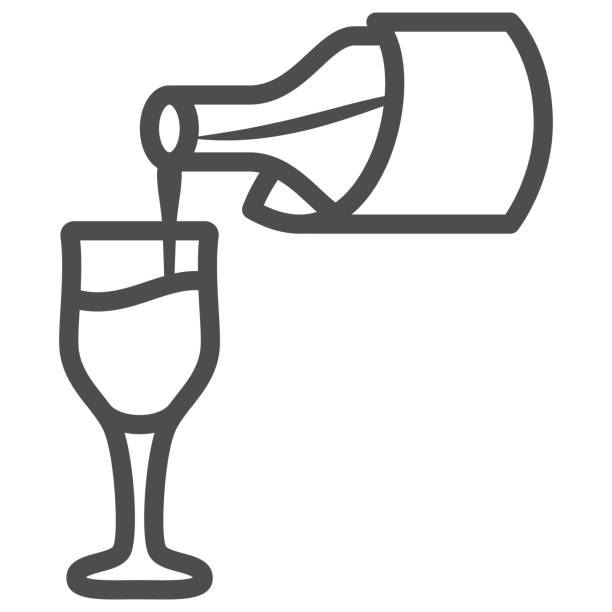 ilustraciones, imágenes clip art, dibujos animados e iconos de stock de vino vertiendo de botella en icono de línea de vidrio, concepto de festival de vino, botella y signo de vidrio sobre fondo blanco, icono de vino de degustación en estilo de esquema para móvil, diseño web. gráficos vectoriales. - wine pouring wineglass red