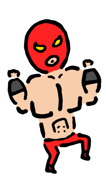 illustrazioni stock, clip art, cartoni animati e icone di tendenza di surprised wrestler : illustrazione vettoriale disegnata a mano come la stampa a blocchi di legno - wrestling mask