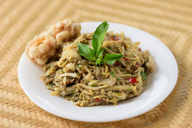 istock Northern Thai food (Yum Nor Mai), Spicy bamboo shoot salad with crab paste 1281368307