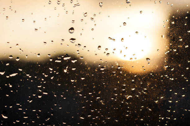 istock raindrops on the window glass, sunset, evening in the city 1281370263