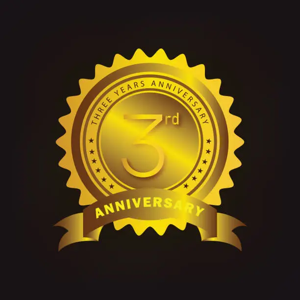 Vector illustration of 3rd anniversary celebration badge label in golden color