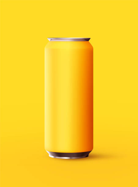 istock Realistic yellow iron cans. Mock up for your promo design. Big cans template. Vector illustration 1281374887