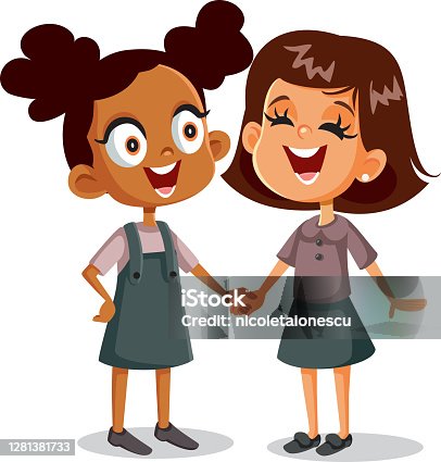 139 Cartoon Of Two Girls Holding Hands Illustrations & Clip Art - iStock