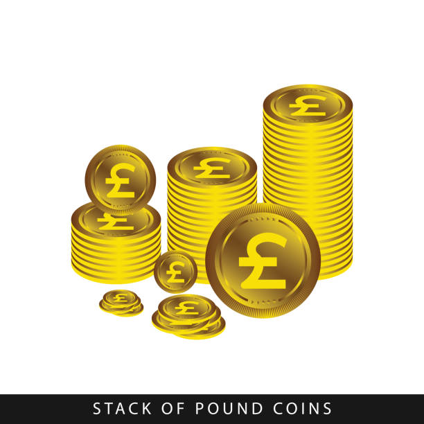 стек золотых фунтов изолированный фон - one pound coin coin pound symbol falling stock illustrations