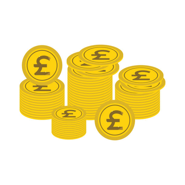 Stack of gold pounds isolated background USA, Europe, Coin, Currency, Coin, One Pound Coin, Stack, Pound Symbol british coins stock illustrations