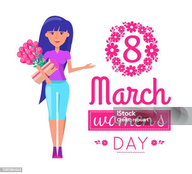 8 Of March Women S Day Poster With Woman Vector Stock Illustration