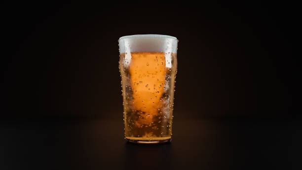 Glass of light beer on dark background.,3d model and illustration.
