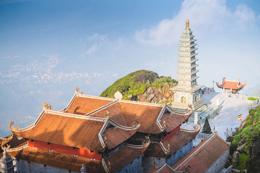 Kim Son Bao Thang Tu Pagoda on Fansipan mountain. Fansipan highest mountain peak of Indochina in SAPA Lao cai northern of Vietnam most popular traveling destination