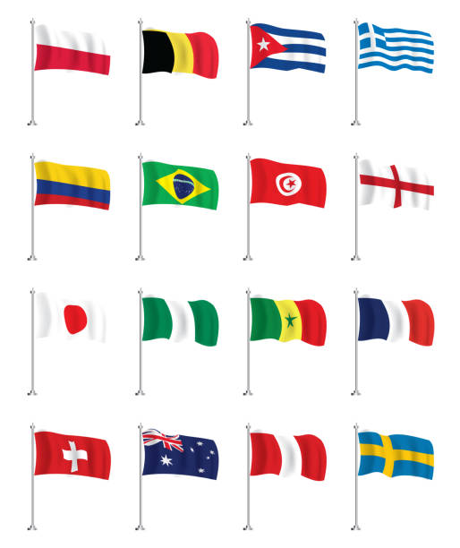 ilustrações de stock, clip art, desenhos animados e ícones de flags icons set. isolated wave flags. - australia tunisia