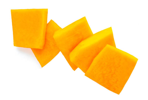 istock Fresh  pumpkin slices  isolated on white background. Autumn Pumpkin. Top view. Flat lay 1281391813