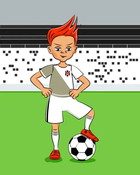 Vector illustration of Young soccer player boy in the stadium