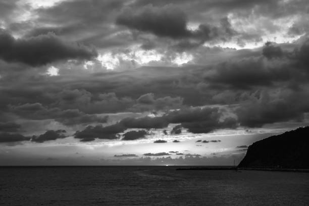 istock Black and white sunset on the black sea 1281393559