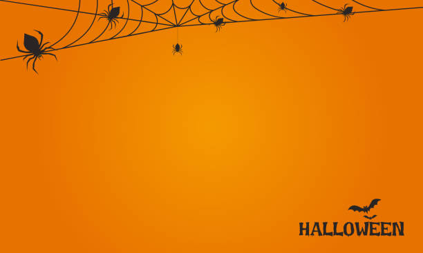 background for Halloween with hanging spiders vector art illustration