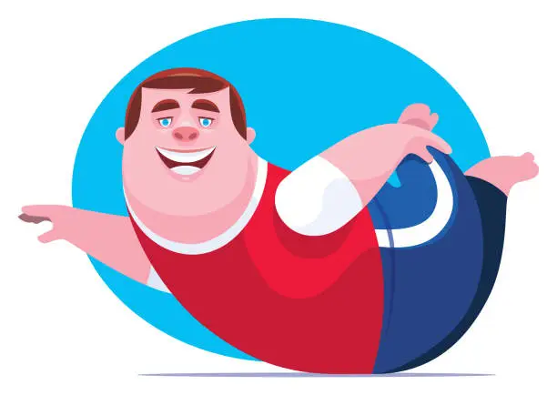 Vector illustration of fat man stretching