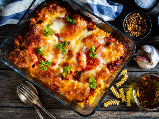 istock Pasta casserole with barbecue chicken breast, cheese and vegetables 1281394590