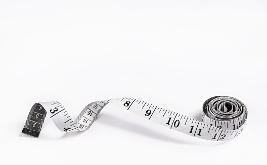 Tape measure, Centimeter, Close-up, Color Image, Colors, Cut Out, White Color, White Background, Dieting, Clothing, Measuring, Scale, Fabric