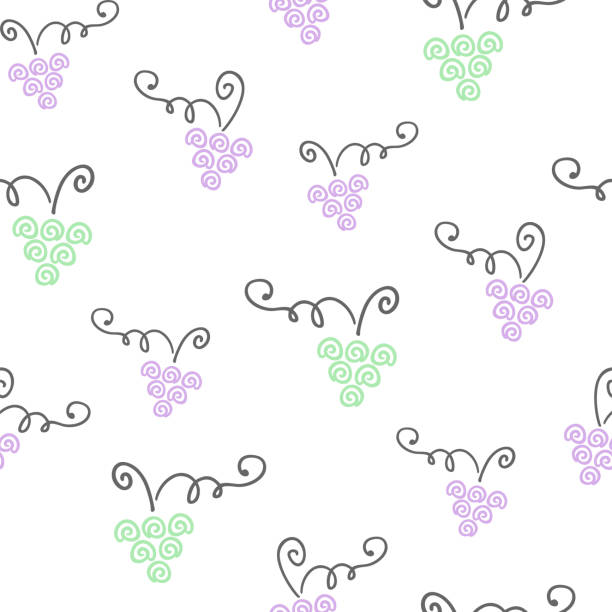 ilustrações de stock, clip art, desenhos animados e ícones de seamless background with lilac and green grapes - grape bunch fruit stem