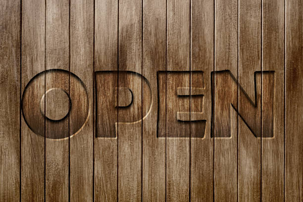 istock wooden wall background texture vertical pattern with carving wood text open on dark brown vintage tone color for the sign plate design of the cafe or restaurant 1281396059