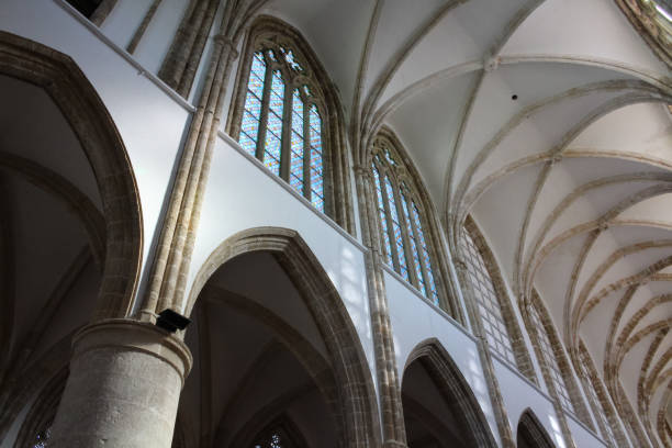 Bottom view inside the Lala Mustafa Pasha Mosque (former St. Nicholas Cathedral). Famagusta. Cyprus.