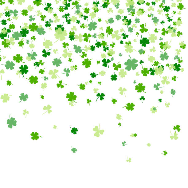 shamrock lub koniczyna pozostawia płaski projekt zielony wzór tła ilustracji wektora izolowane na białym tle. st patricks day shamrock symbole dekoracyjne. - four leaves stock illustrations