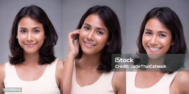 Fashion Portrait Profile Asian Woman Fashionable Item Make Up Stock Photo - Download Image Now