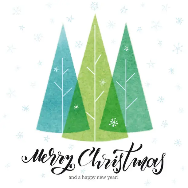 Vector illustration of Holiday Card with Christmas Trees. Vector stock illustration.