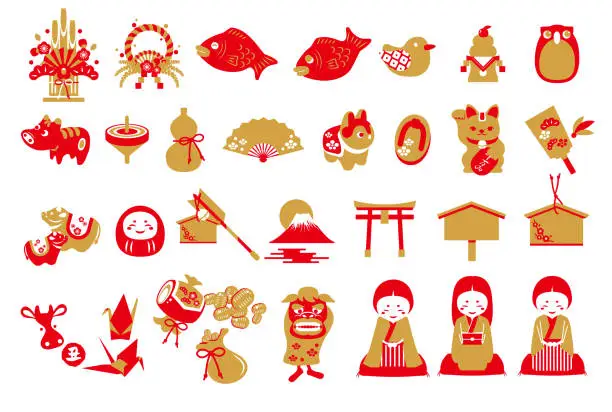 Vector illustration of Japanese New Year Vector Illustration Material Set