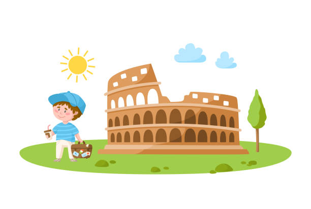 ilustraciones, imágenes clip art, dibujos animados e iconos de stock de colección de viajes de dibujos animados o vacaciones - italian culture rome europe cartoon