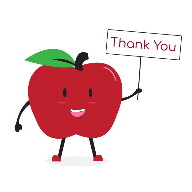 Cute Apple Fruit Character Thank You Cartoon Vector Stock Illustration -  Download Image Now - iStock