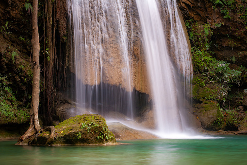 Kanchanaburi waterfall in Thailand.