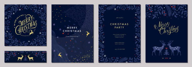 ilustraciones, imágenes clip art, dibujos animados e iconos de stock de templates_12 universal de navidad - merry christmas