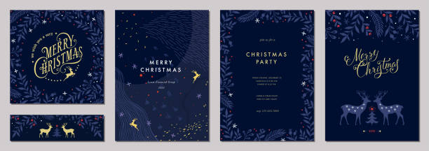 illustrations, cliparts, dessins animés et icônes de templates_12 universelle de noel - invitation blue old fashioned contemporary