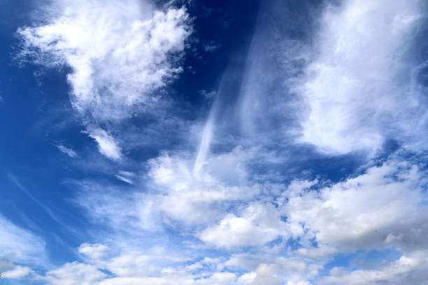 istock Stunning cirrus cloud formation panorama in a deep blue sky 1281410963