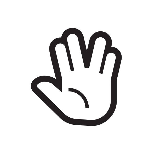 Flat design style. Grab hand. Hand gesture. Flat design style. Grab hand. Hand gesture. Style is flat symbol. Silver color. Black circle background. vulcan salute stock illustrations