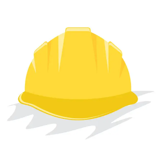 Vector illustration of Yellow helmet or construction hardhat. Flat and solid color vector illustration.