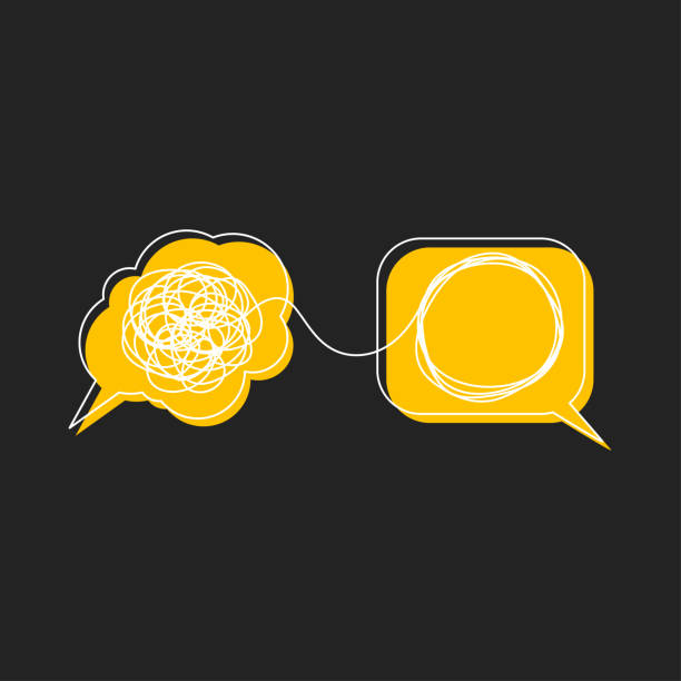 Tangled and untangled tangles. Problem solving concept Tangled and untangled tangles. Problem solving concept. Idea of therapy, psychotherapy. Coaching icon. complex to simple stock illustrations
