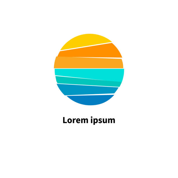 matahari dan laut. simbol perjalanan. ikon bulat untuk agen perjalanan - cakrawala di atas air ilustrasi stok