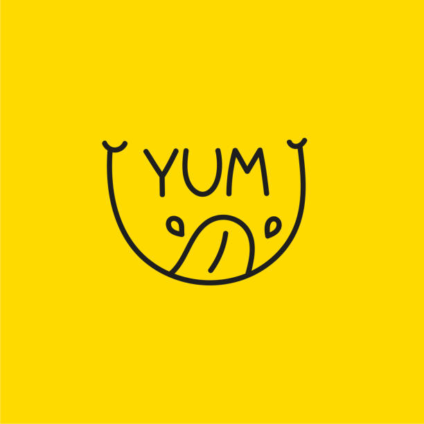 illustrations, cliparts, dessins animés et icônes de icône de yum avec le sourire, la langue et la salive. symbole de ligne abstraite - chef cooking food gourmet