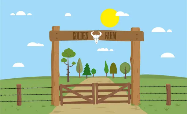 Vector illustration of Farm gate stock illustration